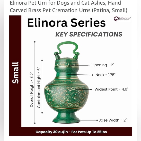 Elinora’s brass and patina, hand carved, polished small pet urn. - Picture 10 of 10